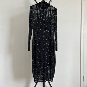 Material Girl Sheer Mock Neck Star Black Dress